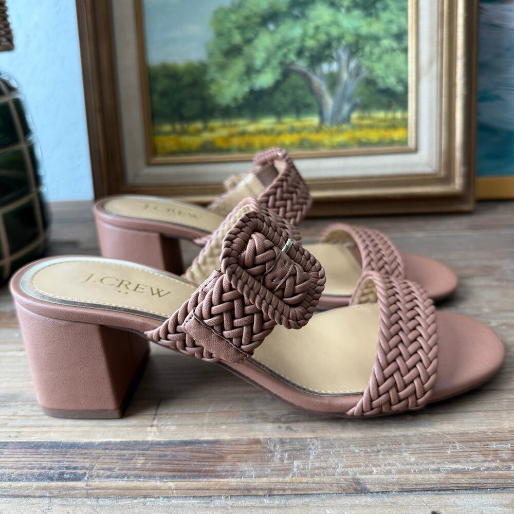 Women's J.Crew Tan Braided Faux Leather Sandal with Buckle‎ Detail Size 7.5 NEW